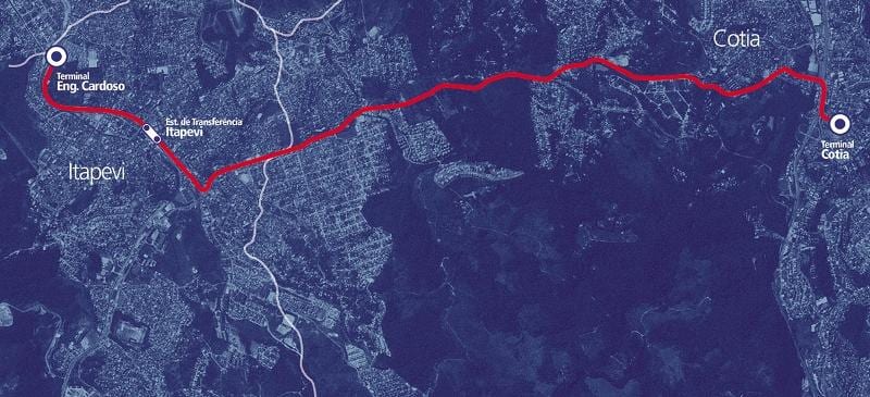 지도 corredor BRT 메트로폴리타노타페비-코티아