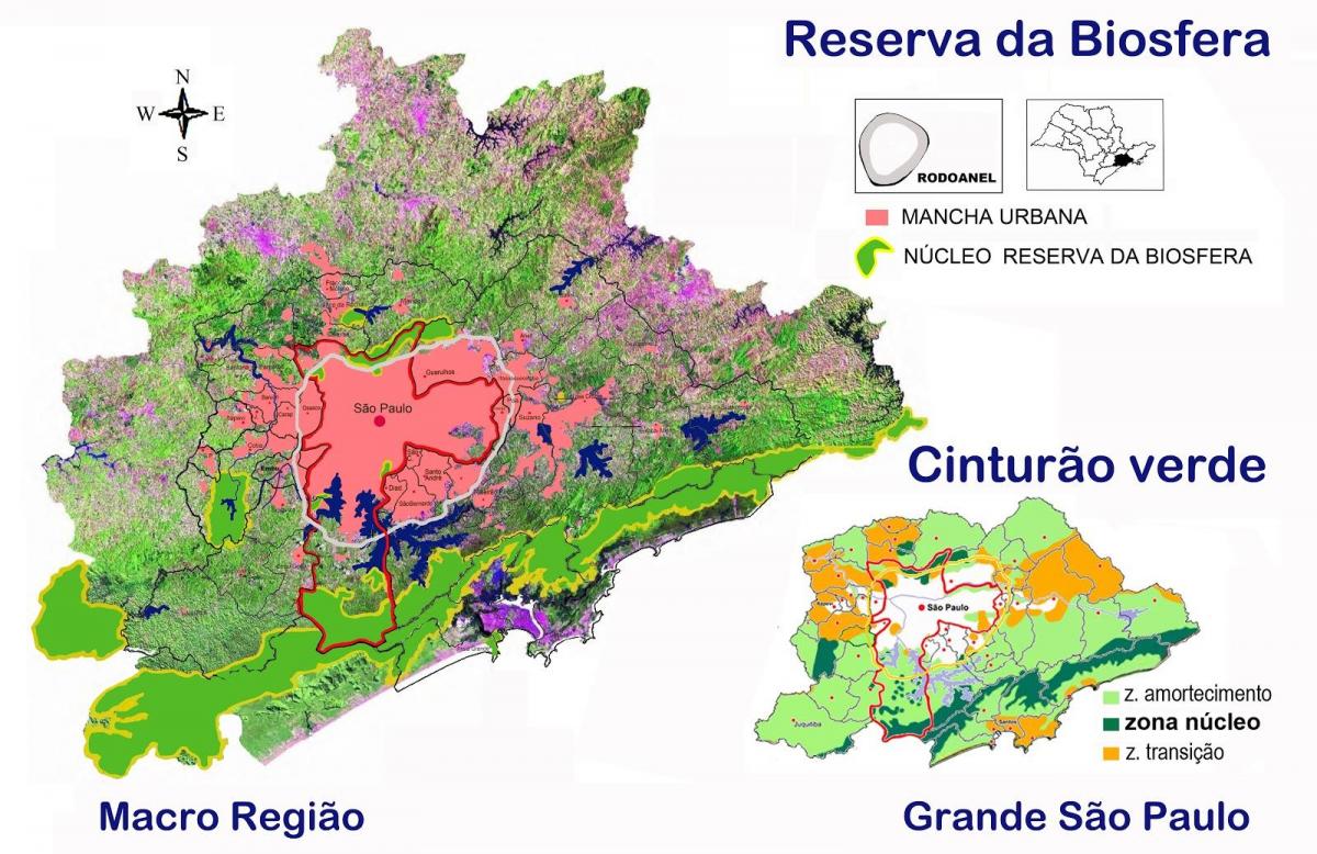 지도의 생물권보전지역의 그린 벨트의 São Paulo